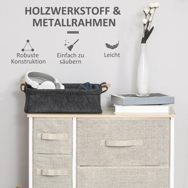 HOMCOM Schubladenschrank Aufbewahrungsschrank mit faltbaren 7 Stoffschubladen Metallgestell + Holz + Vliesstoff Hellgrau 63,5 x 30 x 71 cm