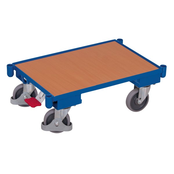 Transportroller mit Holzplatte und vier Rädern