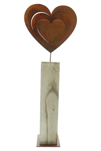 FRANK FLECHTWAREN | Holzsäule Rostherz, METALL, HOLZ, 23 x 12 x 72 cm