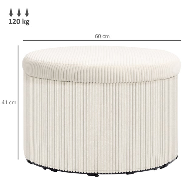 HOMCOM Sitzhocker mit Stauraum Hocker mit Deckel, Runder Polsterhocker Fußhocker mit Cord-Optik für Wohnzimmer, Schlafzimmer 60 x 60 x 41 cm Beige