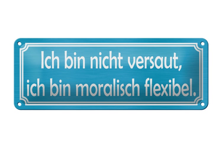 Blechschild Spruch 27x10cm nicht versaut moralisch flexibel Dekoration