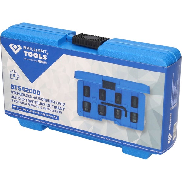 Gewindereparatur-Satz mit verschiedenen Einsätzen und einem Sechskantschlüssel in einem blauen Kunststoffkoffer
