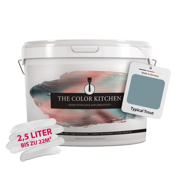 The Color Kitchen Wandfarbe ultra matt Typical Trout 2,5 Liter für bis zu 22 Quadratmeter, hergestellt in Deutschland.