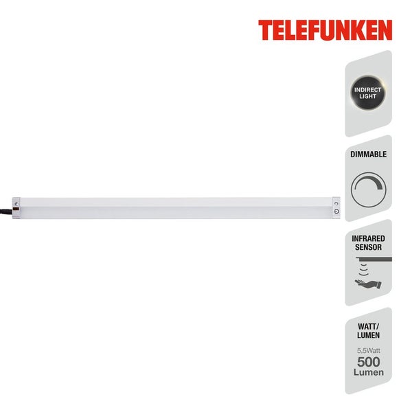 Telefunken Logo. LED Unterbauleuchte mit indirektem Licht, dimmbar, Infrarot Sensor, 5,5 Watt und 500 Lumen.