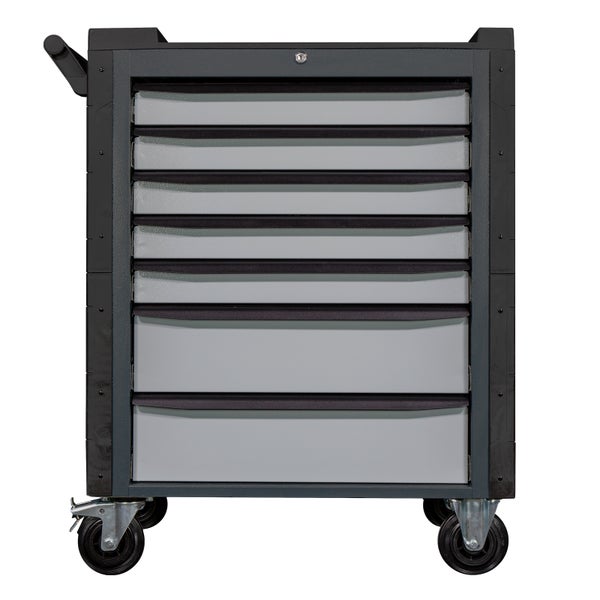 PROREGAL Werkstattwagen Cheetah Plus + 190-tlg. Werkzeugset | 7 Schubladen | HxBxT 98,5x75x47,5cm | Anthrazitgrau/Silbergrau | Schubladenbox
