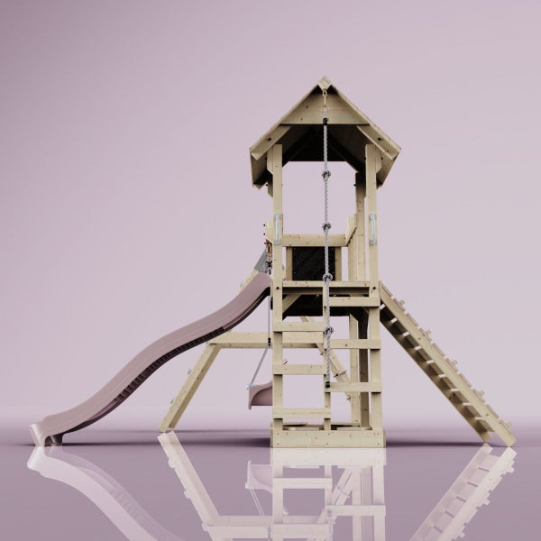 OutdoorToys Spielturm Farö aus Holz in Rosa Babyschaukel