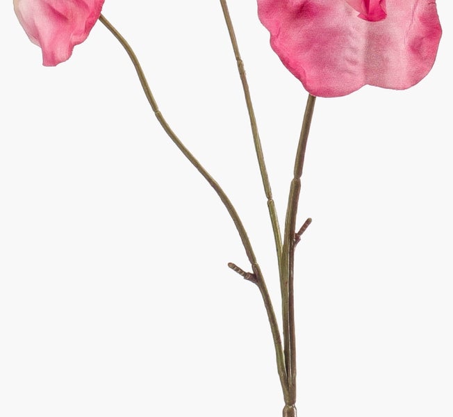 Künstlicher Tigerlilienzweig mit gelben gepunkteten Blüten, Knospen und grünen Blättern.