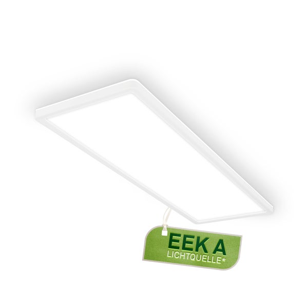 Rechteckige LED Deckenleuchte mit Etikett zur Energieeffizienzklasse A Lichtquelle