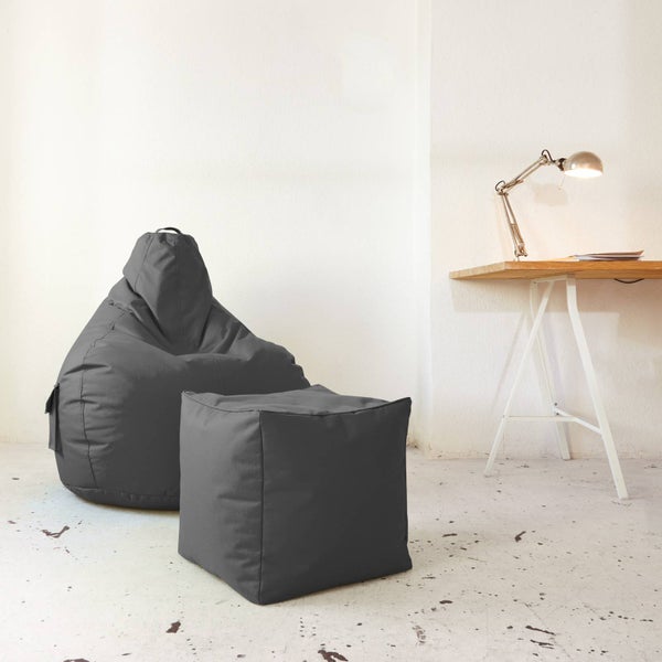 Green Bean Sitzsack-Hocker 40x40x40cm mit EPS-Perlen Füllung - Fußhocker Fußkissen Sitz-Pouf für Sitzsäcke - Bodenkissen für Kinder und Erwachsene - Fußablage Sitzkissen Sitzhocker Grau