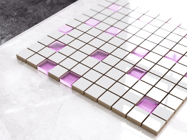 Quadratische Mosaikfliesen mit Glasakzenten