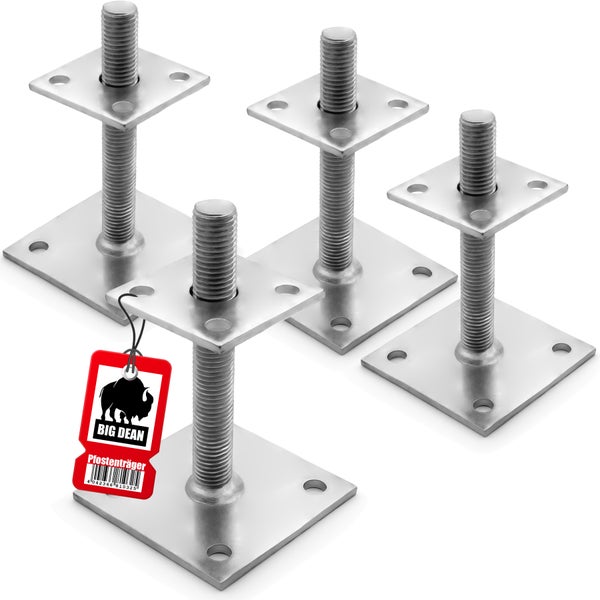 Vier verstellbare Pfostenträger aus Metall mit Big Dean Logo
