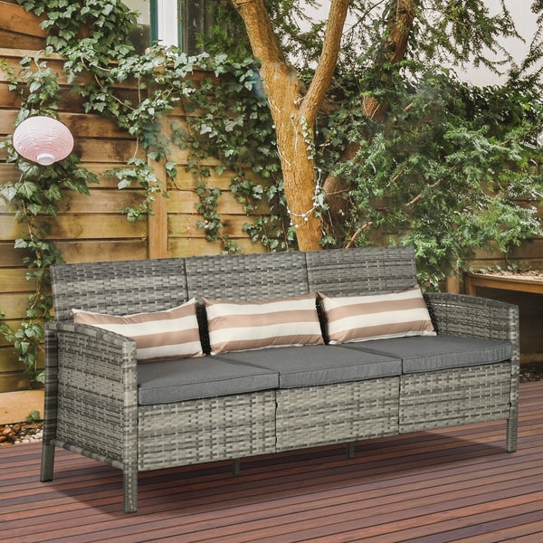 Outsunny Rattan Sofa, 173 x 68 x 78 cm, Stahl, Grau