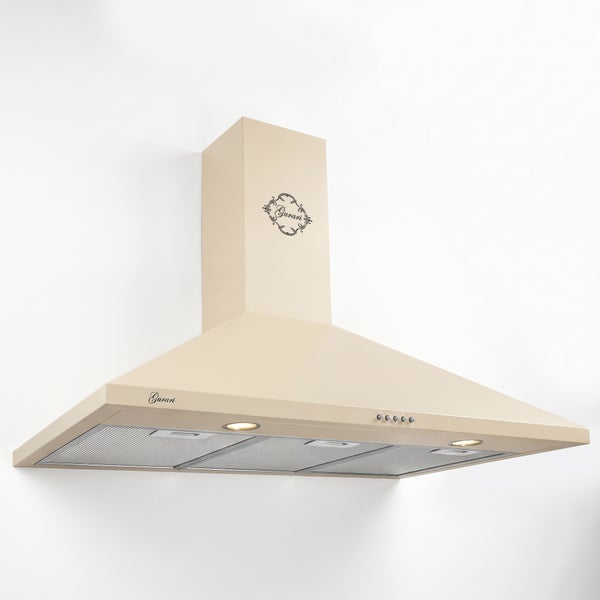 Wandhaube Gurari im Landhausstil mit Beleuchtung und Metallfettfiltern