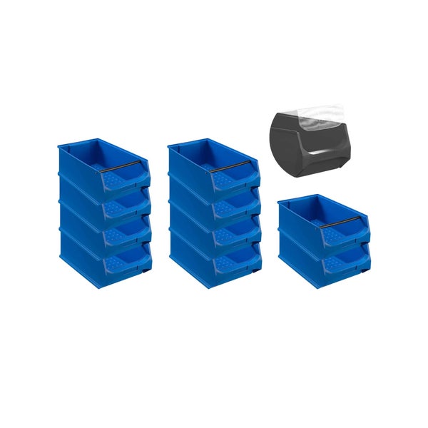 PROREGAL SparSet 10 x Blaue Sichtlagerbox 5.1 Mit Griffstange und Abdeckung HxBxT 20 x 30 x 50 cm 21,8 Liter Sichtlagerbehälter Sichtlagerkasten