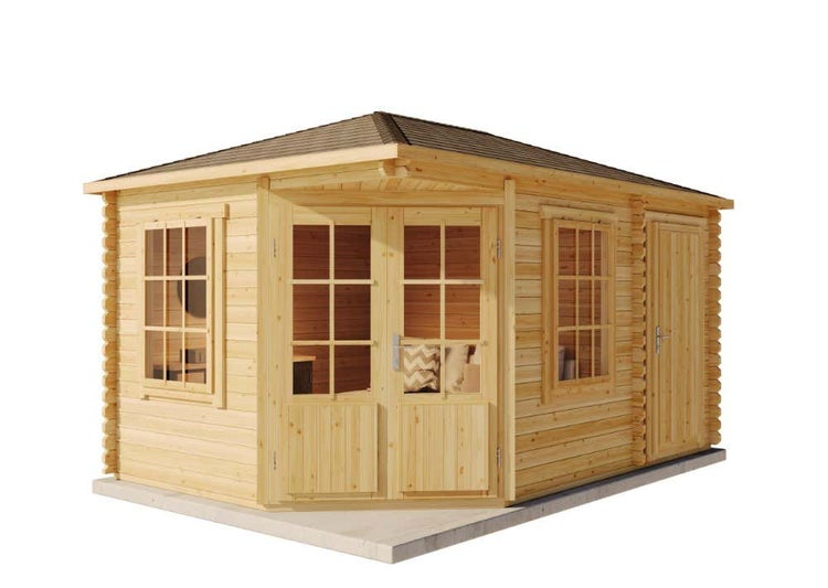 Alpholz 5-Eck Gartenhaus Modell Rhein ISO aus Holz mit 40 mm Wandstärke und Walmdach mit Imprägnierung