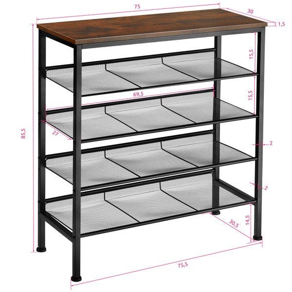 Schuhregal tectake Bournemouth 75,5 x 30,5 x 85,5 cm Industrial Style Industrial Holz dunkel, rustikal