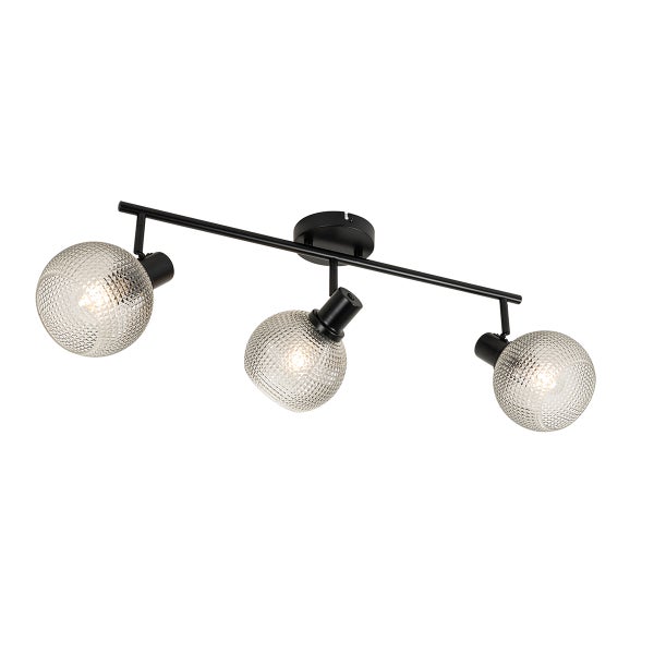 Deckenleuchte mit drei Strahlern und Glaskugelschirm