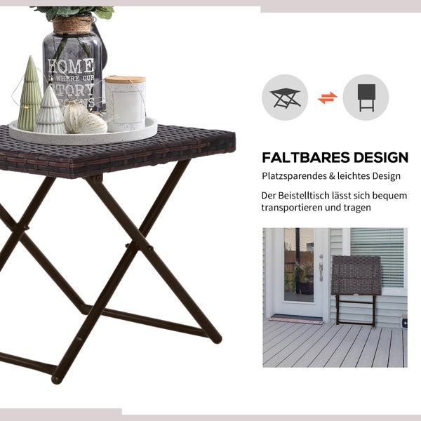 Outsunny Beistelltisch, 40L x 40B x 40H cm, Stahl, PE-Rattan, braun