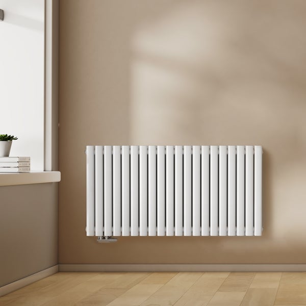 EMKE Design-Röhrenheizkörper für Warmwasserbetrieb,  Seitenanschluss, Horizontal,  Doppellagig,  1828Watt, 120 cm x 60 cm, Weiß