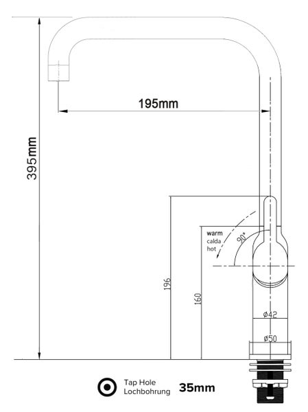 Wasserhahn Küchenarmatur, BOD, mit 360° schwenkbarem N-Auslauf, Verchromt