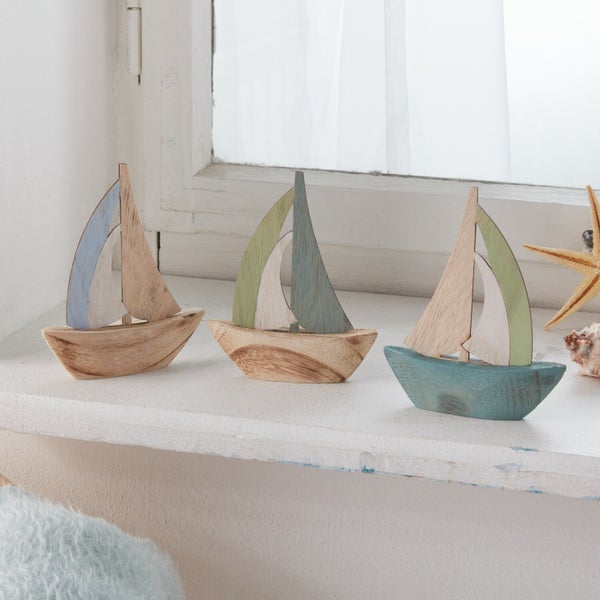 FRANK FLECHTWAREN | Segelboot Ahoi, 3er Set, HOLZ, 10 x 12 cm