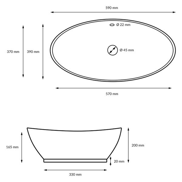 ECD Germany Waschbecken Waschtisch 590x390x200 mm Keramik Oval Weiß inkl. Ablaufgarnitur für Waschbecken mit Überlauf Aufsatzbecken Aufsatzwaschbecken Aufsatzwaschtisch Waschschale Spülbecken Becken