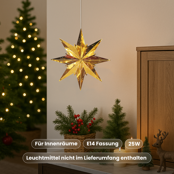 Grauer, hölzerner Weihnachtspyramidenleuchter mit sieben Kerzen