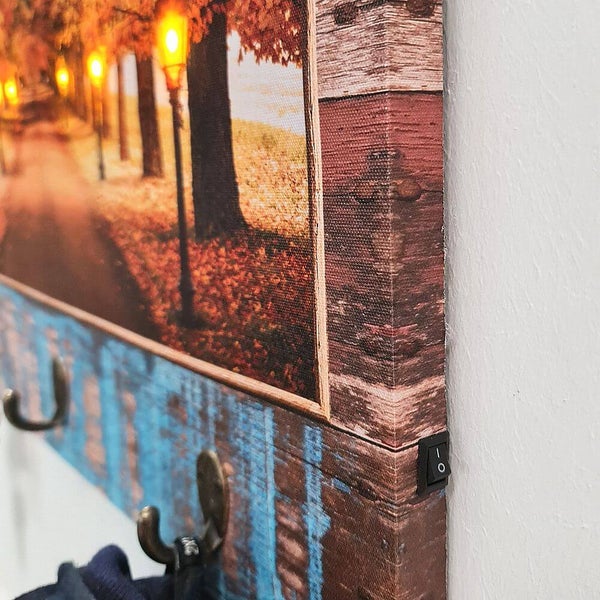 LED Schlüsselboard Holz Schlüsselleiste Flur Leinwand Schlüsselbrett Schlüsselhalter Garderobe