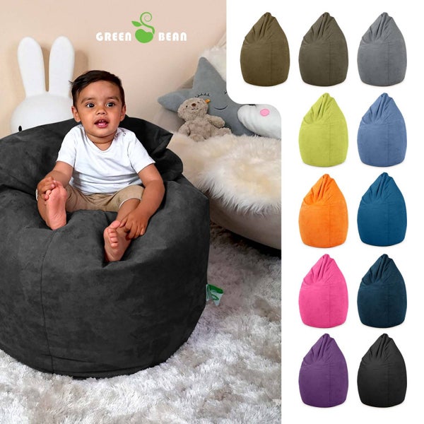 Green Bean Sitzsack mit Rückenlehne 60x60x90cm - Indoor Sitzkissen 220L Füllung Kuschelig Waschbar - Bean Bag Bodenkissen Lounge Chair Sitzhocker - Schwarz