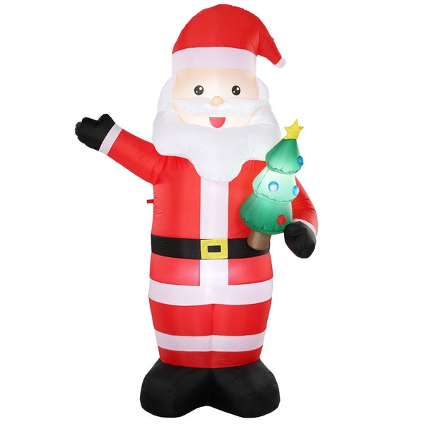 Aufblasbarer Weihnachtsmann als Dekofigur mit einem kleinen Weihnachtsbaum für den Innen- und Außenbereich.