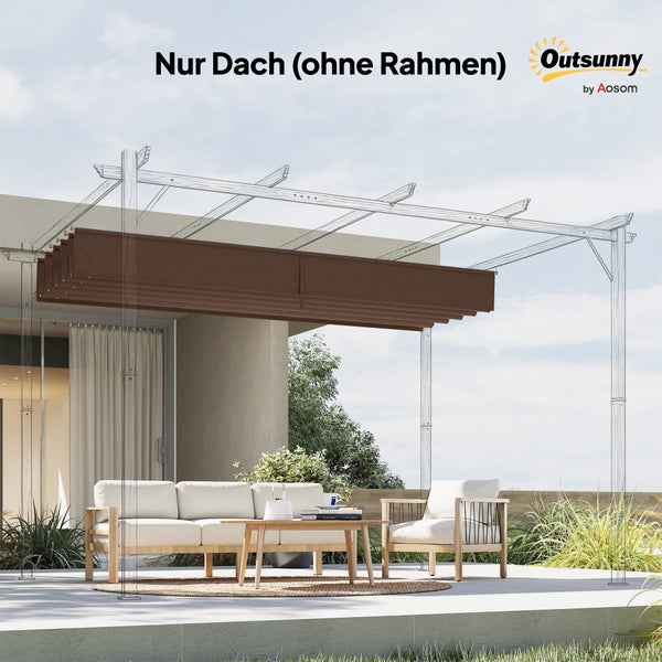 Ersatzdach für eine Pergola aus braunem Textil, ohne Gestell, über einer Sitzecke im Freien mit Outsunny Logo.