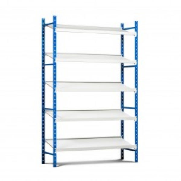 PROREGAL Schrägbodenregal MAXIMUS mit 20x Sichtlagerboxen à 15,3L Fachlast 130kg Grundregal HxBxT 160x125x40cm 4 Ebenen Lichtblau/Lichtgrau