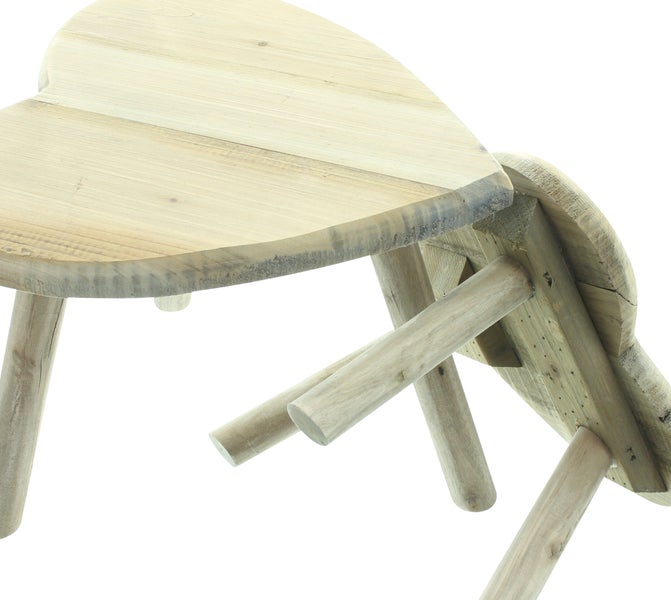 FRANK FLECHTWAREN|Hocker Herz, 2er Set, Ø 26 x 20 cm, Ø 31 x 25 cm, HOLZ