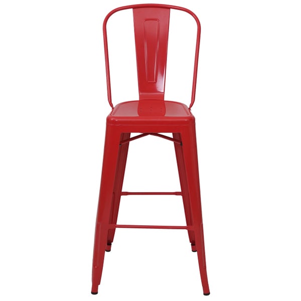Roter Metall-Barhocker mit Rückenlehne