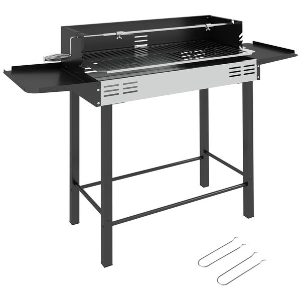 Outsunny Holzkohlegrill, Campinggrill mit Grillrost und Rotisserie-Kit, klappbar, faltbar, BBQ Rostfreier, 118 x 32 x 90 cm, Stahl+Metall, Schwarz