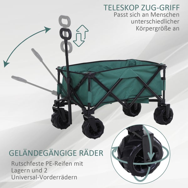 Outsunny Bollerwagen, 108L x 55B x 61-91H cm, Metall, Oxford-Stoff, grün