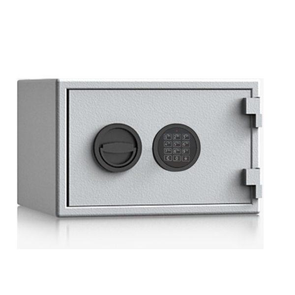 Elektronischer Möbeltresor aus Stahl mit Zahlenschloss und rundem Griff.