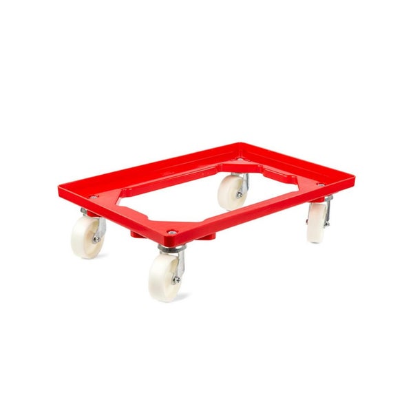 PROREGAL SparSet 2x Transportroller für Euroboxen 60 x 40 cm mit Kunststoffräder Rot Offenes Deck 2 Lenkrollen und 2 Bremsrollen Traglast 300 kg