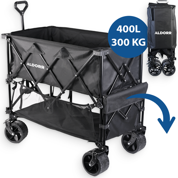 ALDORR Bollerwagen - XXL - faltbar - 400L - 300KG Ladekapazität - Schwarz