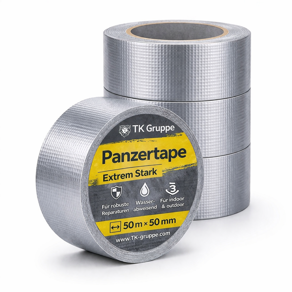 TK Gruppe Panzertape extrem stark, silber, 50 Meter mal 50 Millimeter, wasserabweisend für innen und außen, 4 Rollen.