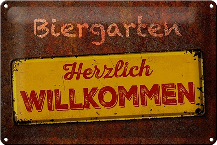 Blechschild Spruch 30x20cm Biergarten herzlich willkommen