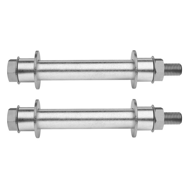 ECD Germany 2er Set Universal Achse für Schubkarrenrad, Ø16x105 mm, aus Stahl verzinkt, Schubkarrenachse Montage Set mit Unterlegscheibe und Nuss, Achsen-Satz für Schubkarren Rad Schubkarrenreifen