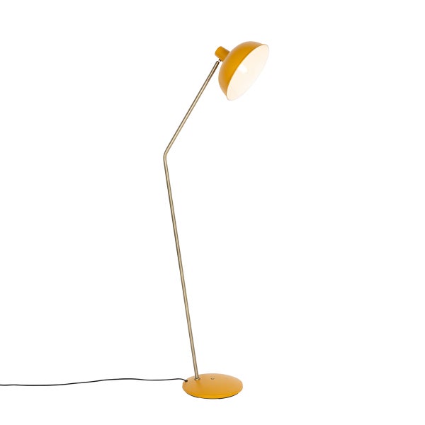 QAZQA - Retro Retro-Stehlampe gelb mit Bronze - Milou I Wohnzimmer I Schlafzimmer - Stahl Länglich - LED geeignet E27
