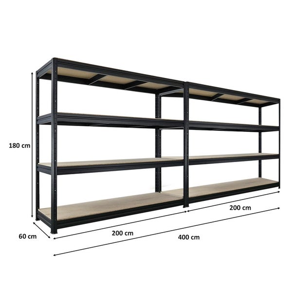 Regal mit vier Ebenen aus Metall und Holz, Abmessungen 180 x 400 x 60 cm