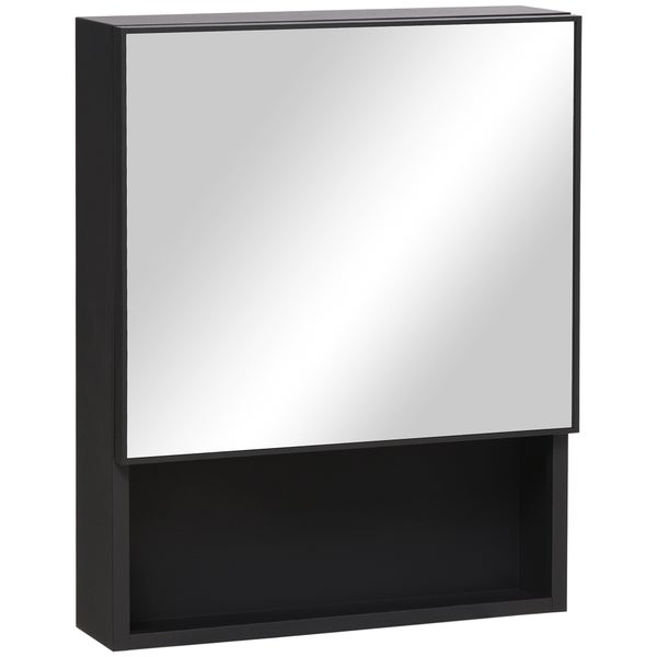 kleankin, Spiegelschrank, Badezimmerschrank, 46L x 13,5B x 58H cm, Edelstahl, Glas, Schwarz