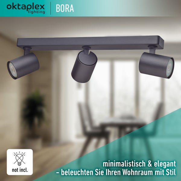 Bora Deckenstrahler 3 flammig GU10 LED Spotbalken 45 cm schwenkbar Schwarz Wand- und Deckenmontage zeitlos elegant