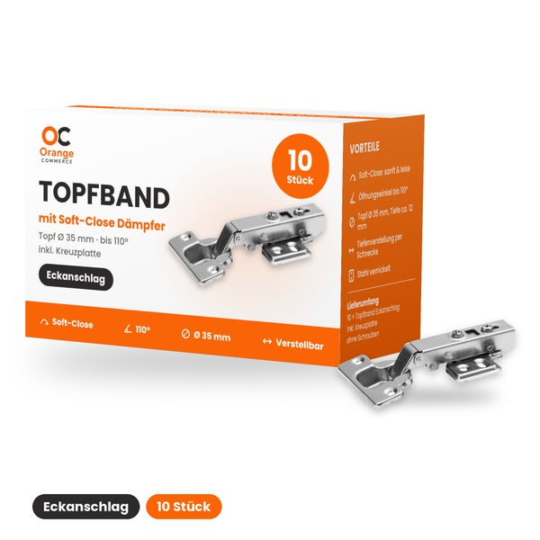 Orange Commerce Topfband Eckanschlag mit Soft-Close Dämpfer 10 Stück Set aus vernickeltem Stahl mit 35 Millimeter Topfdurchmesser