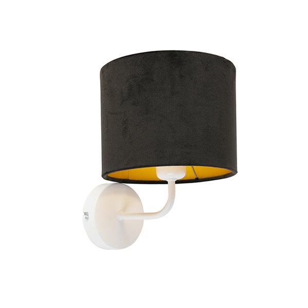 Vintage Wandlampe weiß mit schwarzem Veloursschirm - Matt