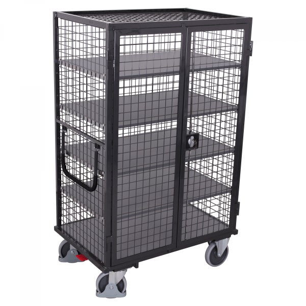 VARIOfit Etagenwagen, außen vergittert mit Flügeltür, Drehgriff und 5 Ladeflächen 1245x785mm Anthrazitgrau