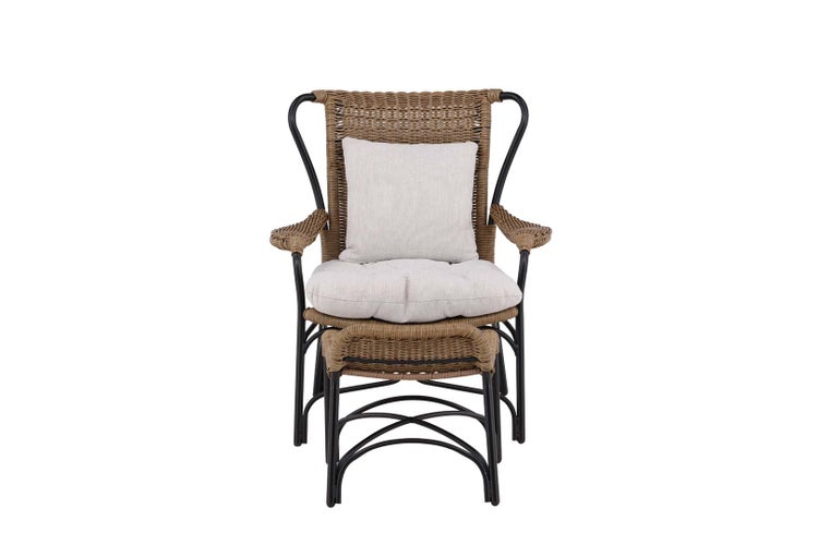 Loreto Sessel mit Gartenkissen mit Hocker schwarz. 86 X 88 X 99 cm